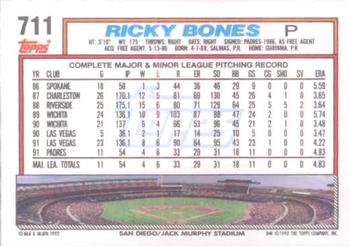 1992 Topps #711 Ricky Bones Back