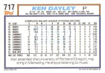 1992 Topps #717 Ken Dayley Back