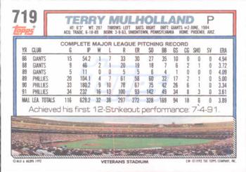 1992 Topps #719 Terry Mulholland Back