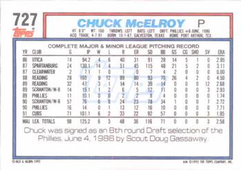 1992 Topps #727 Chuck McElroy Back