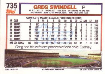 1992 Topps #735 Greg Swindell Back