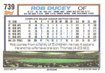 1992 Topps #739 Rob Ducey Back