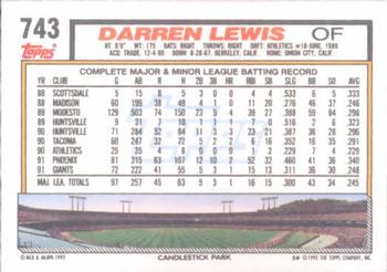 1992 Topps #743 Darren Lewis Back