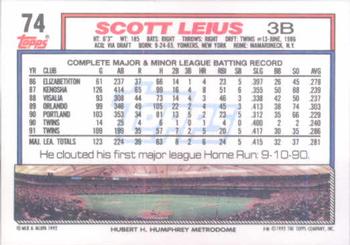 1992 Topps #74 Scott Leius Back