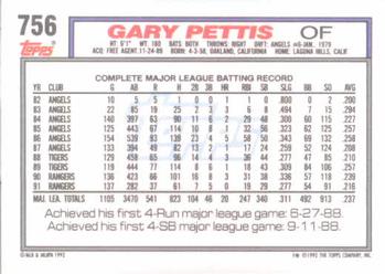 1992 Topps #756 Gary Pettis Back