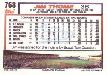 1992 Topps #768 Jim Thome Back