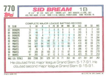 1992 Topps #770 Sid Bream Back