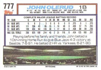 1992 Topps #777 John Olerud Back