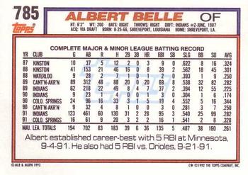 1992 Topps #785 Albert Belle Back