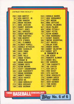 1992 Topps #787 Checklist 6 of 6 Front