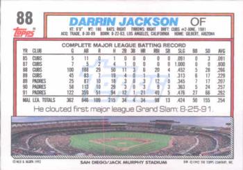 1992 Topps #88 Darrin Jackson Back