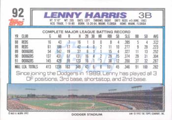 1992 Topps #92 Lenny Harris Back