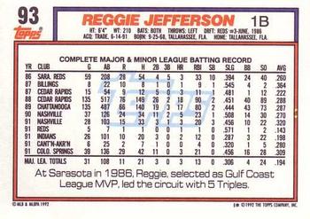 1992 Topps #93 Reggie Jefferson Back