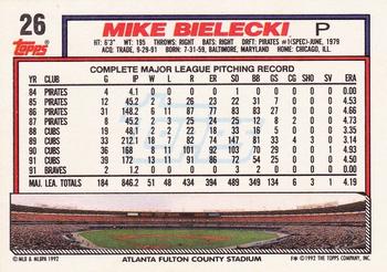1992 Topps #26 Mike Bielecki Back
