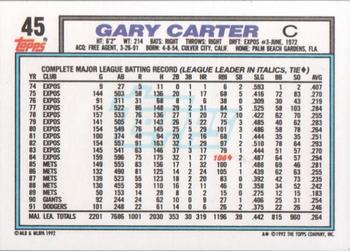 1992 Topps #45 Gary Carter Back