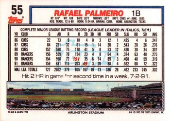 1992 Topps #55 Rafael Palmeiro Back