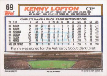1992 Topps #69 Kenny Lofton Back