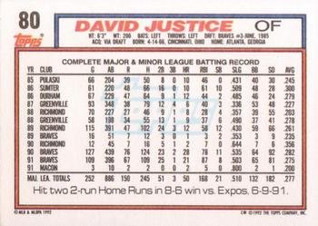 1992 Topps #80 David Justice Back