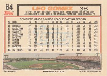 1992 Topps #84 Leo Gomez Back