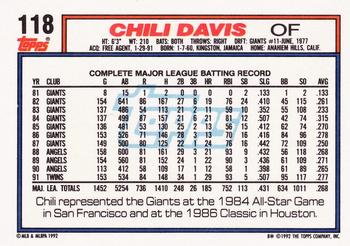 1992 Topps #118 Chili Davis Back