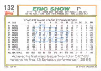 1992 Topps #132 Eric Show Back