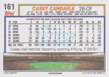 1992 Topps #161 Casey Candaele Back