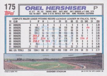 1992 Topps #175 Orel Hershiser Back