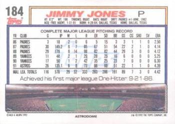 1992 Topps #184 Jimmy Jones Back