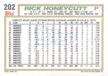 1992 Topps #202 Rick Honeycutt Back