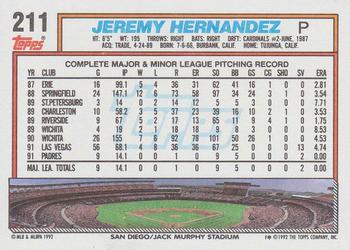 1992 Topps #211 Jeremy Hernandez Back