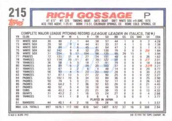 1992 Topps #215 Rich Gossage Back