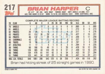 1992 Topps #217 Brian Harper Back