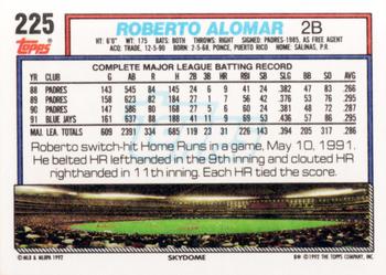 1992 Topps #225 Roberto Alomar Back