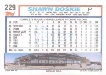 1992 Topps #229 Shawn Boskie Back