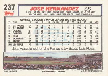 1992 Topps #237 Jose Hernandez Back