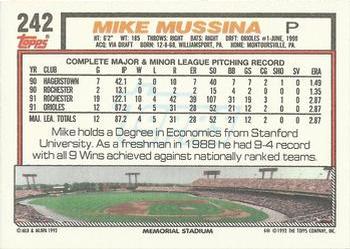 1992 Topps #242 Mike Mussina Back