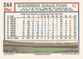 1992 Topps #244 Darren Daulton Back