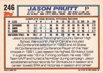 1992 Topps #246 Jason Pruitt Back