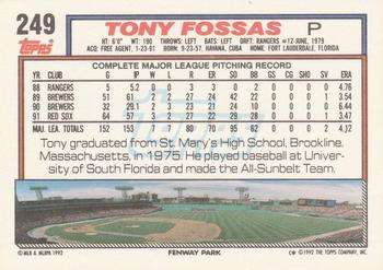 1992 Topps #249 Tony Fossas Back