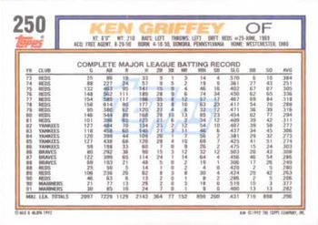 1992 Topps #250 Ken Griffey Back