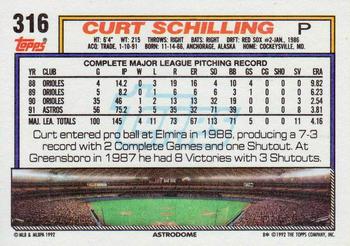 1992 Topps #316 Curt Schilling Back