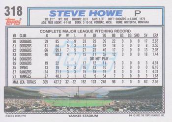 1992 Topps #318 Steve Howe Back