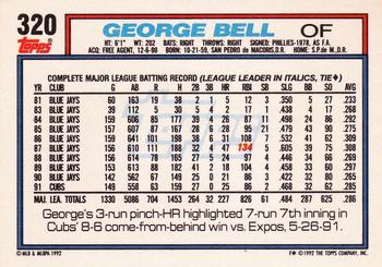 1992 Topps #320 George Bell Back