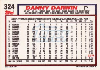 1992 Topps #324 Danny Darwin Back