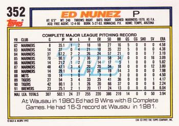 1992 Topps #352 Ed Nunez Back