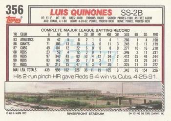 1992 Topps #356 Luis Quinones Back