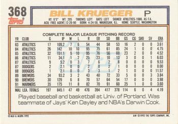 1992 Topps #368 Bill Krueger Back