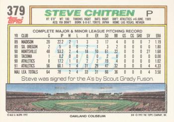 1992 Topps #379 Steve Chitren Back
