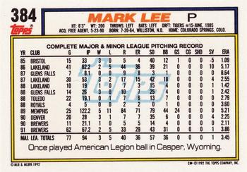 1992 Topps #384 Mark Lee Back
