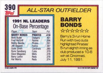 1992 Topps #390 Barry Bonds Back
